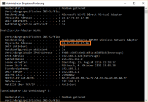 MAC Adresse Eingabeaufforderung