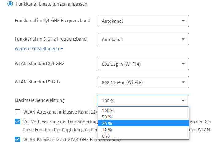 WLAN Sendeleistung