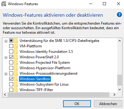 Windows Sandbox aktivieren