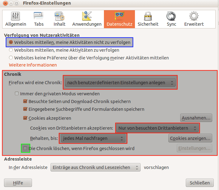 Firefox Datenschutz Einstellungen