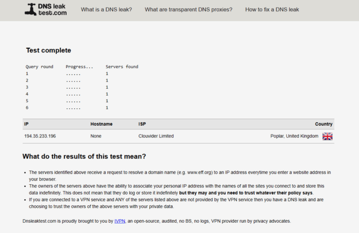 DNS Leak Test NordVPN