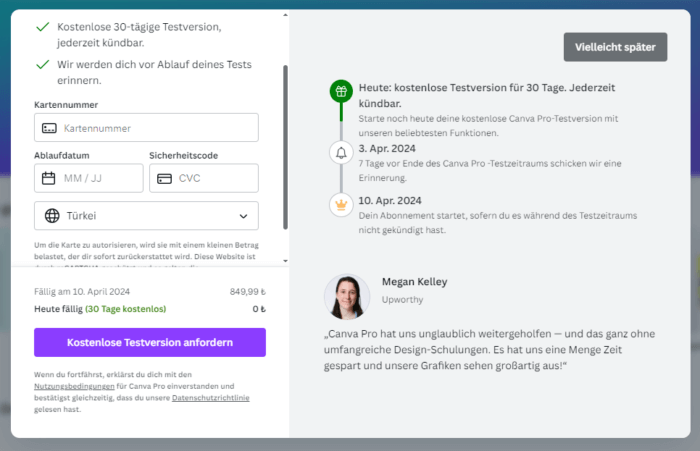 Canva Pro per Kreditkarte bezahlen
