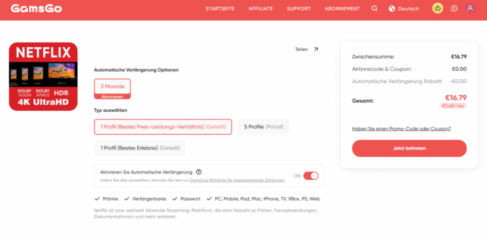 Netflix günstiger mit GamsGo