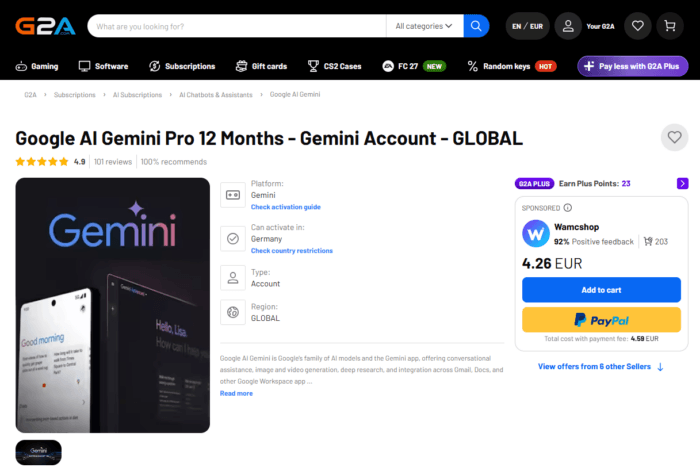 Gemini Angebot G2A