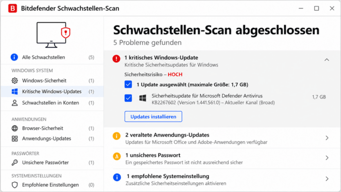 Schwachstellen-Scan abgeschlossen von Bitdefender 